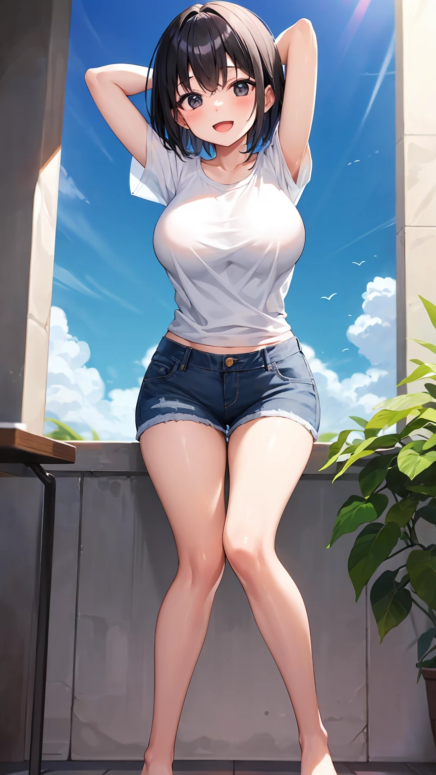 (​masterpiece:1.5)、very detailed face and eyes、(Photorealsitic:1.2)、ultra-quality、ultra-detailliert、Perfect drawing、animesque、charming anime girls、Smooth Anime CG Art、(solofocus)、1girl in、(Frontal angle : 2.0)、((fullnude))、(((fullnude)))、barechested、(No bra)、areola is clearly visible、The shape of the pubic area is clearly visible、bare-legged、((No shoes))、((Leaning forward))、(((Spread your legs apart)))、((middlebreasts：2.0))、((Sweat))、slender、red blush、embarassed expression、(((Leakage of urine from the genitals)))、((Excretion of urine))、(((Hair hanging over the ears)))、(((M-shaped legs)))、One eye is closed、(((to close range)))、blonde  hair、blue eyess、((Medium hair : 2.0))、(Hide the pubic area with your hands)、Emphasize the face、inside in room、in a house、white walls