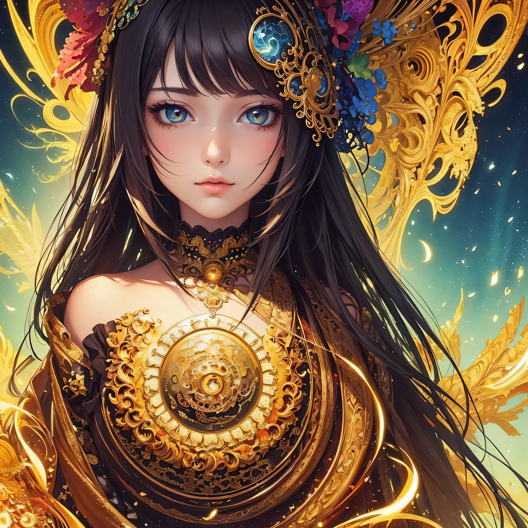 (((Official Art, unity 8k wallpaper, Very detailed, beautifully、aesthetic, masterpiece, highest quality))), (zenTangle, Mandala, Tangle, enTangle), (Fractal Art:1.3) , (((One perfect girl))), (Very detailedな裸), Dynamic Angle, Cowboy Shot, The most beautiful form of chaos, elegant, Brutal Designer, Bright colors, Romanticism, James Jean, Robbie Dowie Anton, Ross Tran, Francis Bacon, Michael Mraz, Petra Cortright, Gerhard Richter,Ashley Wood, Ecstasy,mysterious,glossy,wonderful,(((Very detailedな指))),Almost naked,flashy,Colorful,Transparent blouse,