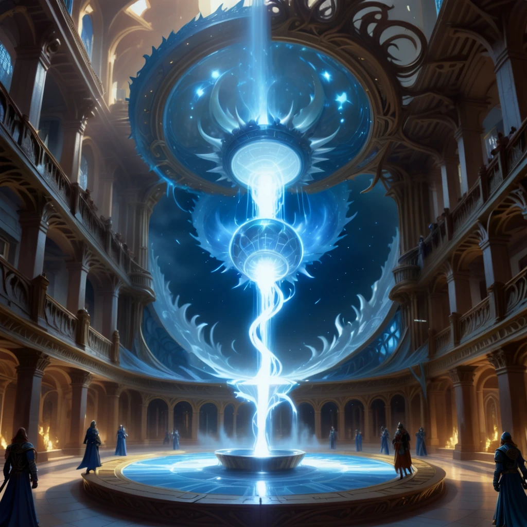 A close up of a fountain with a light in it - SeaArt AI