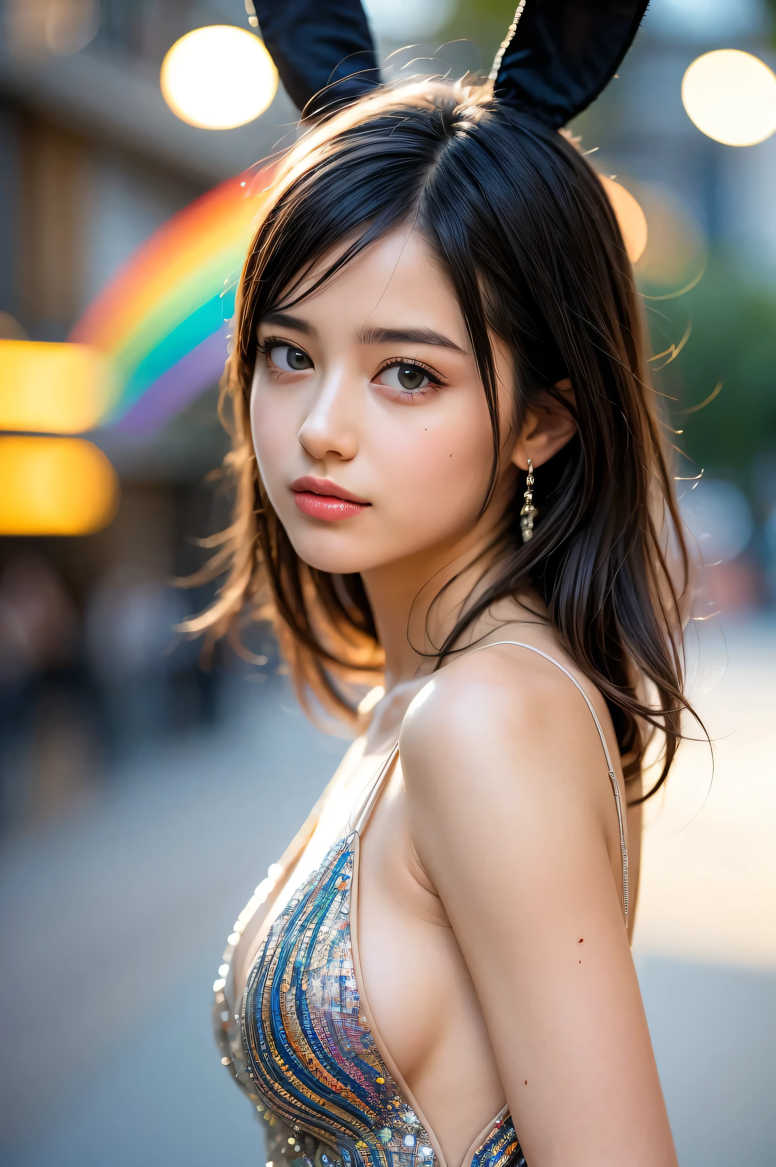 Photo oF a 17 year-old American girl, .CRUDO, beautiFul woman,  cabello de colores  , cabello color arcoiris , pelo arcoiris ((retrato)), ((Cara detallada:1.2)), ((Detailed Facial Features)), (Piel Finamente detallada), pale skin , pecas en mejillas , ojos color rosa, 、un sexy(color fresco), wet, wet, ReFlectoreasutepiece) (proporciones perFectaotos realistas)(La mejor calidad) (Detallado) FotograFiado con una EOS R5 de Canon, lente de 50 mm, F/2.8, NFFSW, (8K) (papel tapiz) (cinematic lighting) (dramatic lighting) (sharp Focus) (Enrevesado) senos grandes , pechos grandes , pecas en mejillas , cuerpo completo , hermoso cuerpo de adolesente , posando sexy a la camara , posando de Frente para la camara ,lindo maquillaje , linda  sonrisa , labios rojos. Mlp  , Rainbow Dash , ropa interior sexy ,  cuerpo completo , caminando , parque , anochecer 