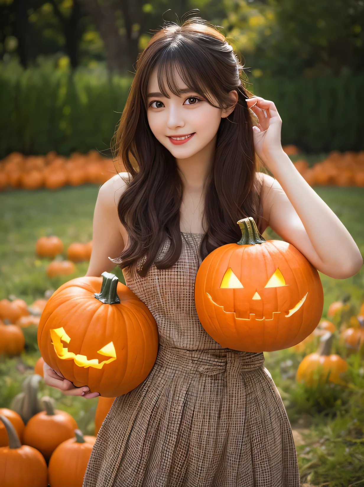 A slight smil、NSFW、((cammel toe))、(Female genitals:1.1)、Sexual Girl 、18year old、 Adorable、 (Twin-tailed) 、 (a high chroma、top-quality:1.0)、 (highlydetailed skin)、 (Best Quality:1.1)、 (超A high resolution:1.0) 、(photographrealistic:1.0)、 (ultra-detailliert:1.0)、 (8K、 Raw photo:1.1)、(autumnal、Trees with bright autumn leaves々々:1.3)、Halloween、pumpkins