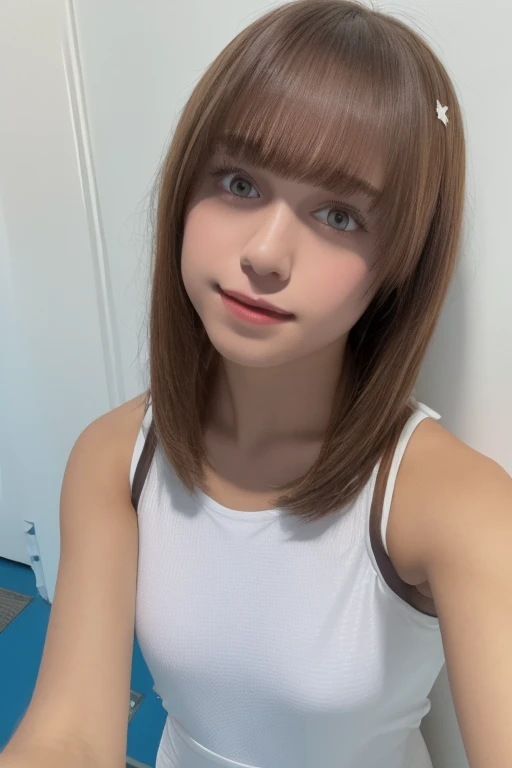 1girl, idol, close-up,photo, film, depth of field, model, looking at viewer,realistic,(NSFW),1 girl,cute,(((ta))),((((smallish body)))),(((very short))),blonde hair,no sleevs,(((smallish body))),(((little))),smile,cute face,(((short body))),chibi,(((visible underarms))),(((no bra))),big head,bare ribs,low neck T shirt,lower abdomens,(((swimsuit))),bikini,full body,sitting,