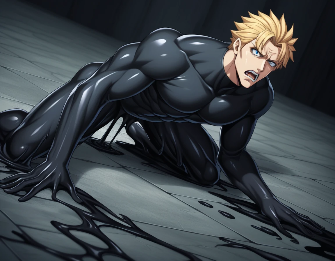 ((masterpiece), best quality, high quality, professional quality, highly detailed, highres, perfect lighting, natural lighting), Assassin Striking from the shadows with a deadly precision, Titan, Short, Skinny, Square Face, Fair Skin, White Hair, light blue Eyes, Wide Nose, Thick Lips, Sharp Chin, Ducktail, Short, Faux Hawk, A dark, foreboding swamp, filled with twisted, gnarled trees and dangerous creatures