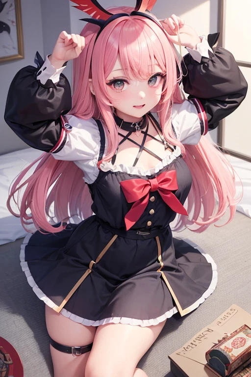 NSFW,Hololive,Akua Minato,twin tails,Maid clothes,mini skirt,off shoulder,white stockings,1 girl,blush,spread your legs,lift up skirt,show panties,Black string pants