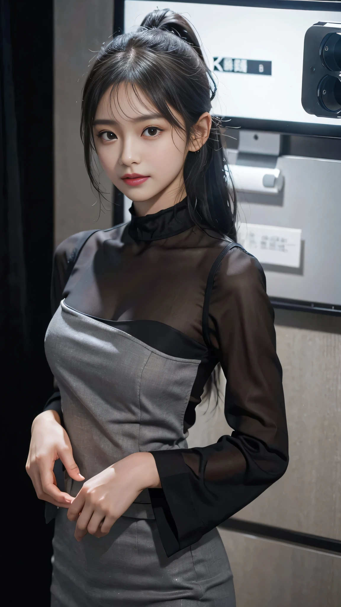 Top quality, masterpiece, ultra high definition, (Reality: 1.4), Original photo, 1Girl, cinematic lighting, smile, bright, photo-like, sweaty, face red, pose to take photo