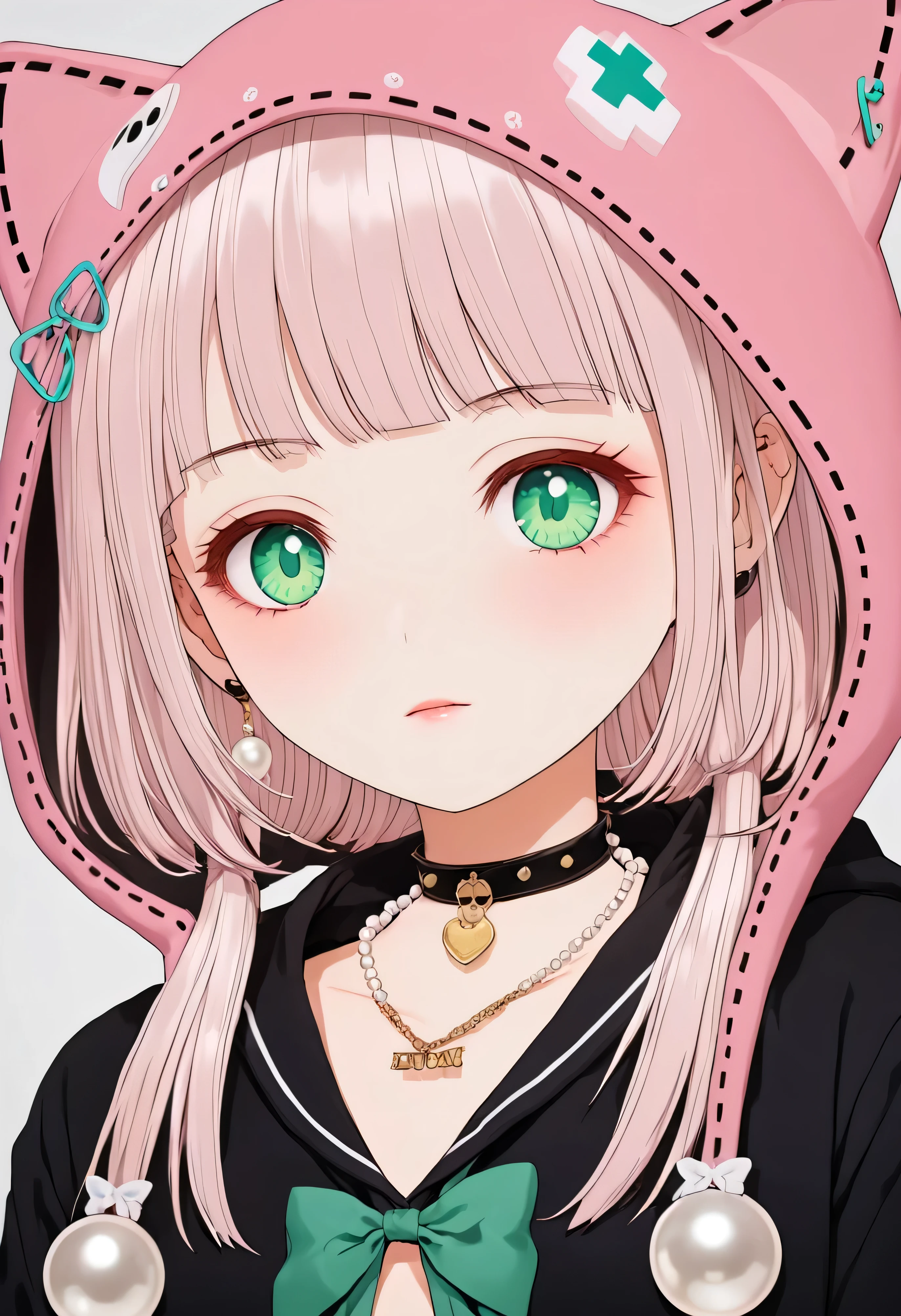 luzao\(EOE\),one girl,solo,{{{{masterpiece}}}}, {{{Super detailed}}}, {{{high resolution}}},(((best quality))),((pearl pink hair,emerald eyes)),{{Extremely detailed and refined}}, {4k CG wallpaper}, {{illustration}},(((upper body shot,big eyeballs))),(|Detailed hair|blunt bangs|shiny hair),(((school uniform))),black cat hood,animal hood,cat hoodie,(negative_v2 Color_Balance_Calibration:0.8), DeepNegative_xl_v1, unaestheticXL_bp5