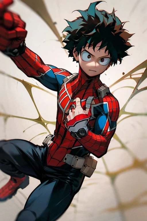 create a version of peter parker (Spider-man)  in the universe of boku no hero academia with the academy uniform ua, short brown hair, brown eyes, adolescent