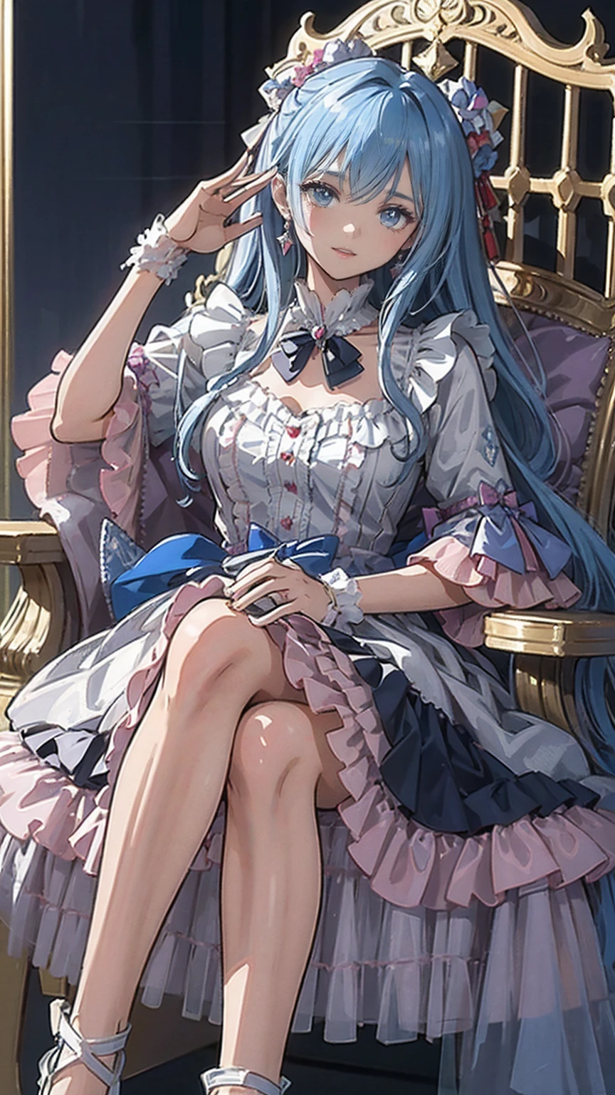 Beautifully clear and crystal clear digital 8K resolution. The skilled skills of a professional illustrator who specializes in Japanese Moe adult art. Add angel paint effect. Drawing adult characters. The dress fashion of European aristocrats based on Gothic. A cute smile and overflowing energy. A little mini skirt. A nice chair-sitting pose. The background is a cute design with old European magic card frame decoration.. A mix of portrait and caricature painting wallpaper poster style. visual effects(Enhanced thick brush effect and smooth, soft and beautiful curved lines.).Upgrade to Ultra High Quality. Ultra high definition digital 8K sharp line art. Ultra high definition digital 8k line drawing digital 8k image. Decorated in pastel colors.