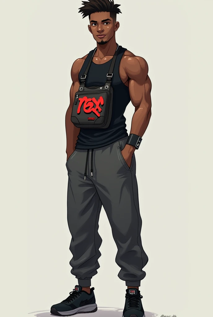 add a hoodie. match colors and art style, make shorts shorter. smaller feet