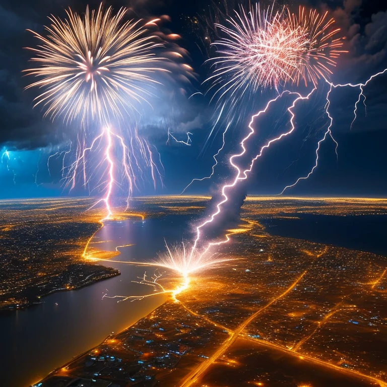 5 lightning bolts, sunny, fireworks, ore, aerial, whirling, paranormal, sensation,