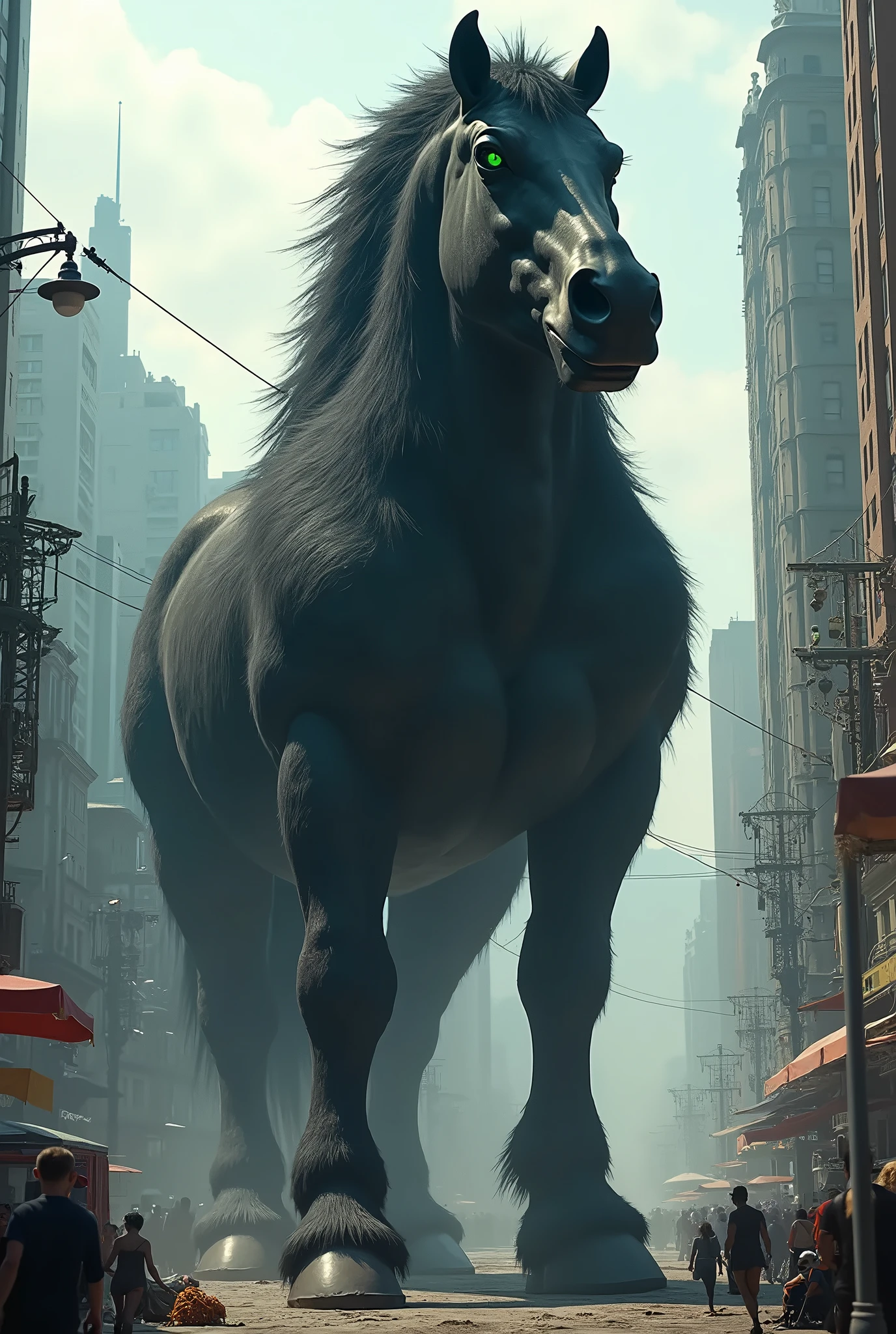 (color black horse:1.5), (Feral:1.5), (perfect anatomy:1.4), (big body size:1.5), (perfect legs:1.4), (big macro:1.5), (big butt:1.4), (male:1.5), (photorealistic:1.5), (on mid of the city:1.3), massive muscled male (Good anatomy:1.4) , (long black hair:1.5), (detailed green eyes:1.4), beautiful fur, HDR, 45mm, front view, beautiful butt, (perfect resolution:1.3), (with two balls and long hard pink penys between the rear legs:1.3), sexual expression, (solo:1.3), (Sun Rise)
