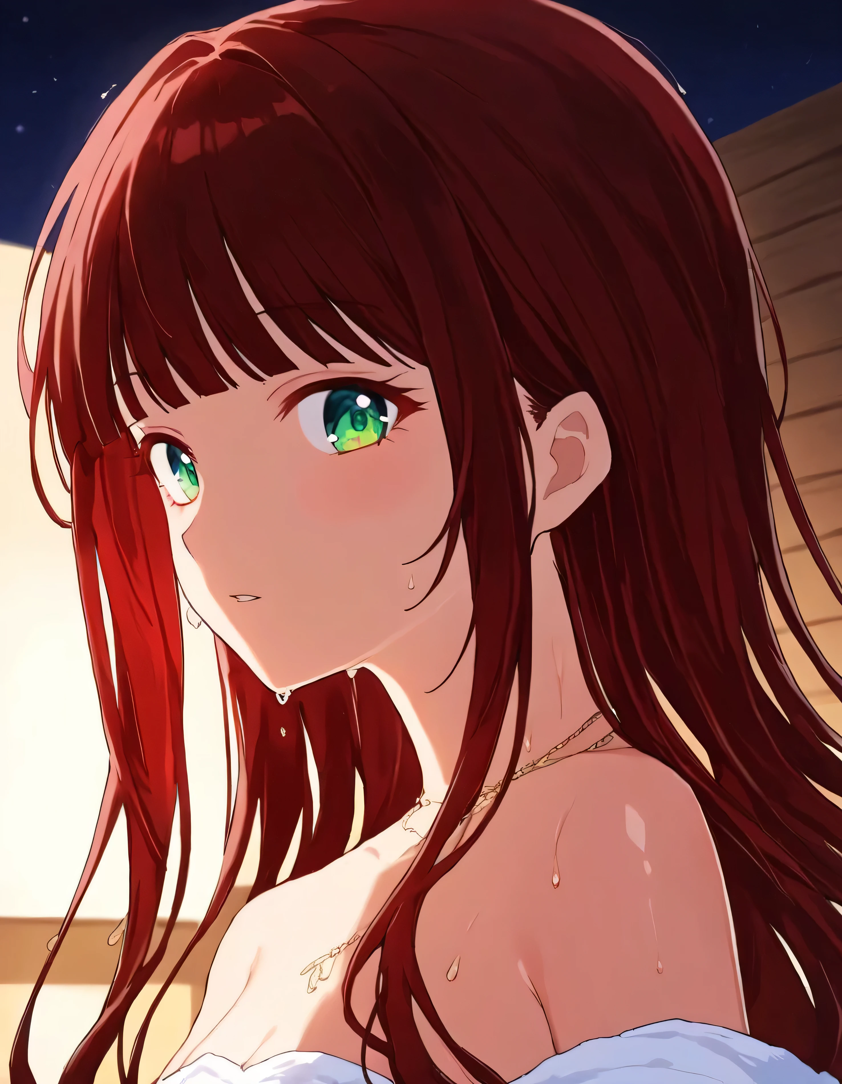 luzao\(EOE\),one girl,solo,(by mitsumi misato:0.6),best quality, masterpiece,indoor,break,1girl, outdoors,(Detailed background), (Detailed Lighting),,break,sweety,soaked,watery skin,shiny skin,super detailed skin,very high resolution, very aesthetic, Best sexual lighting powered by famous artist, 8k, 16k,,beauty illustration,photoshop_(small),,(Detailed Lighting),best anime 8k konachan wallpaper, pixiv contest winner,(green eyes:1.2),(dark red hair|Detailed hair|blunt bangs|shiny hair),(white bath towel),upper body shot,unaestheticXL_bp5, (negative_v2 Color_Balance_Calibration:0.8), aidxlv05_neg, (SuperQuality:1.0) ~ (SuperQuality:1.2), boring_sdxl_v1, SimplePositiveXLv2, AissistXLv2