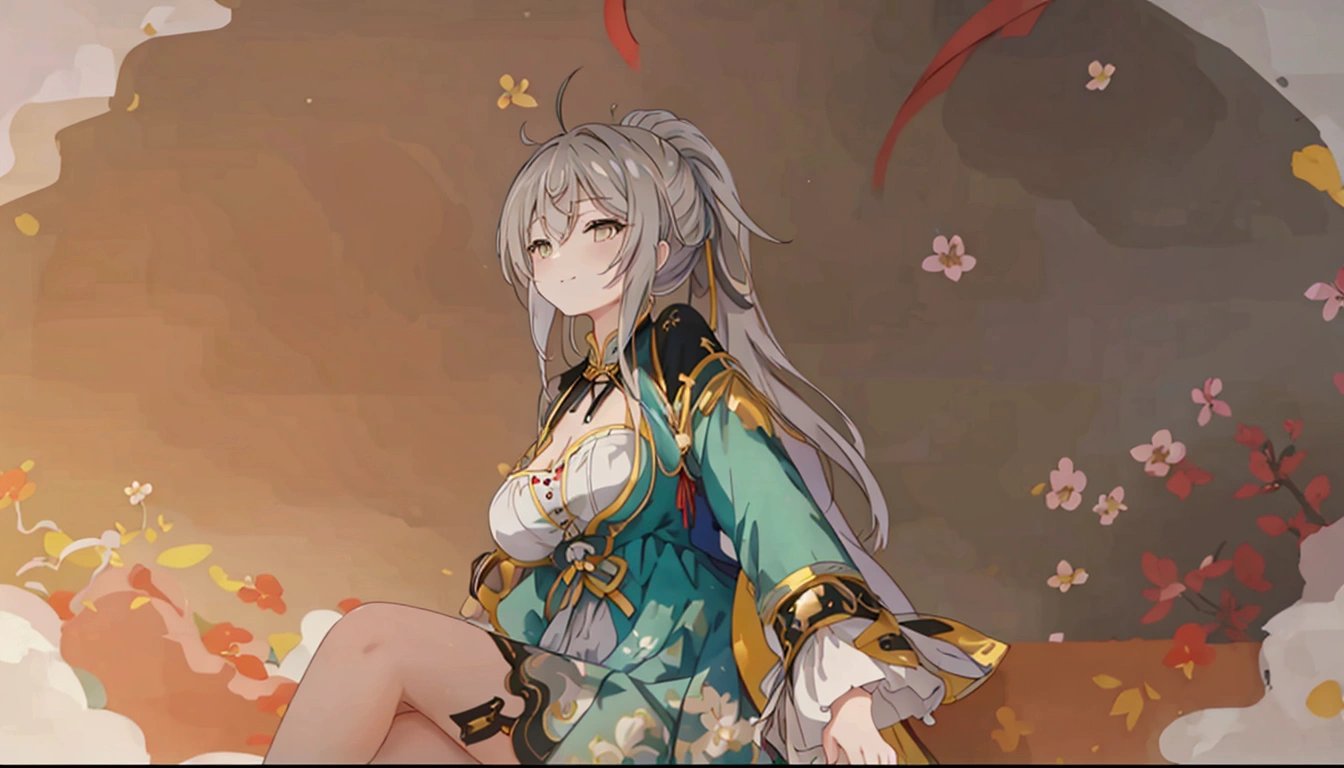 best quality, (masterpiece:1.2), illustration, absurdres,
(1girl, solo), (beautiful detailed girl), (cute:0.4), 
Wang Yuanji, blonde hair, ponytail, brown eyes, large breasts, 
aqua dress, ornate dress, cleavage, aqua skirt, black thigh boots, thighhigh boots, high heels,
blush, looking at viewer, 
(chinese architecture background), 
sitting, cowboy shot, full body,1girl, Best Quality, High Details, High Quality, Super Detailed, Quality, UHD, 