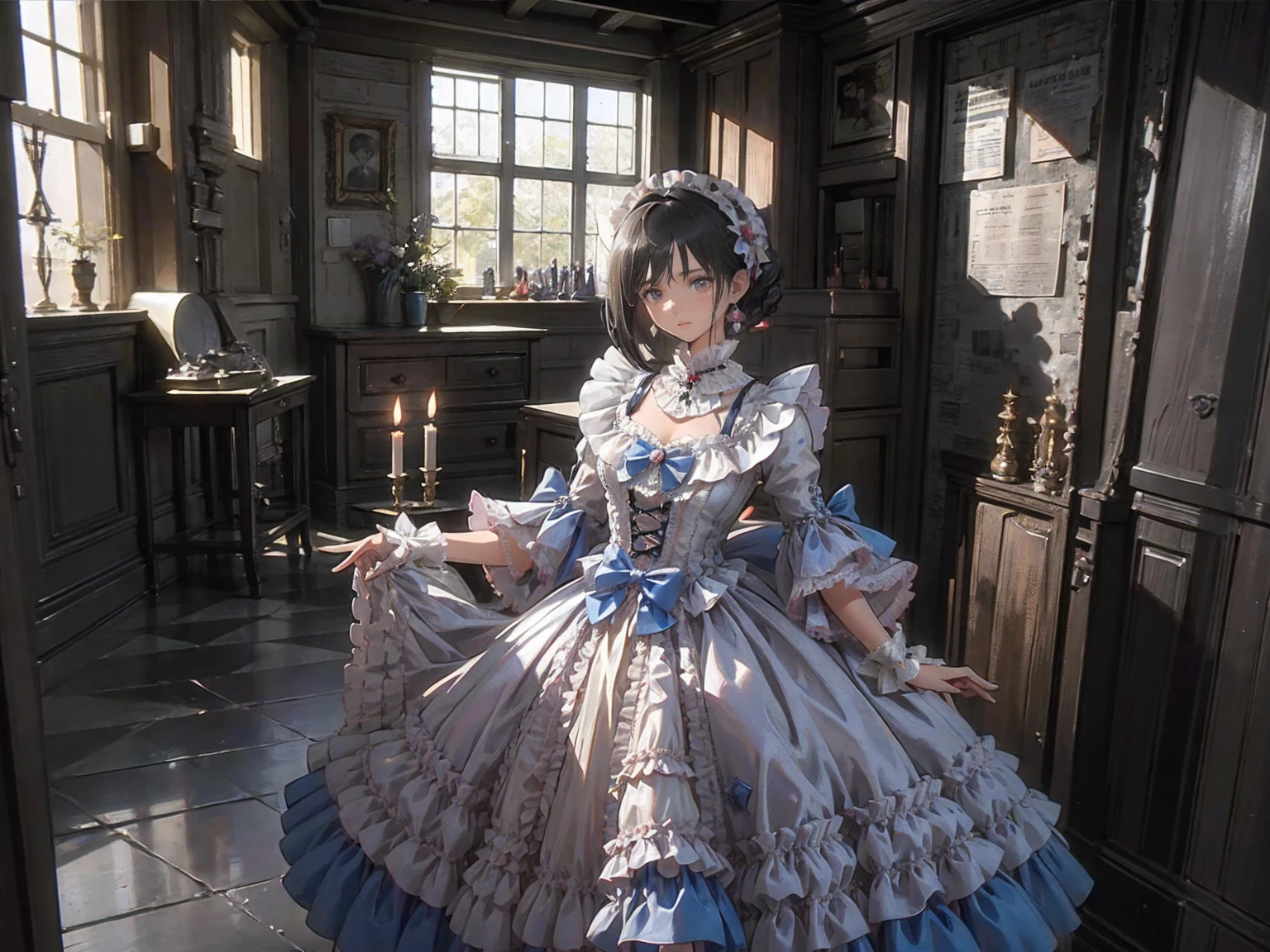 (masterpiece), (Best Quality), Very detailed, 1 girl, (whole bodyソロショット:1.5), whole body, (In the basement), skirt, shirt, Long sleeve, Frills, Wicked Smile, spooky, Candles, Hair Accessories, (doll), Tapestry, Horror Theme, Absurd, RAW Photos, Very delicate and beautiful, masterpieceBest Quality超High resolution, 32K, 超Realisticな, Very detailedな, Detailed Description, Pale skin, 20 years old, Tearful mole, Earrings, Huge , Short Medium Hair, Wavy Hair, (Best Quality16k, masterpiece超High resolution, Victorian, Realistic: 1.2), 1 girl, Devil Costume, Rob, Cowboy Shot, One-length bob cut braided hair clip, cute, Neat, Disconnect, heroine&#39;Attributes, Artistic Shadows, Currently rejected.Ghost、[Frightened、Ghost、Halloween、fight、fight、Large group、a lot、.(Best Quality4K,High resolution,masterpiece:1.2),Very detailed,Realistic:1.37,spooky altar background,Dark fantasy,Red color scheme,Ominous atmosphere,Eye-catching,Storytelling,anatomy,Anime Style,Concept Art,Beautiful detailed face and (((Red eyes ))),Angel Design, Twisted Smile、,,skull,Horror Style, ((ファンタジー スウィート タ Frills ピンク コスチューム)), ((Flowing blonde hair)),,Female Curves, Sexy flat stomach, Perfect hands, Perfect anime character face,
