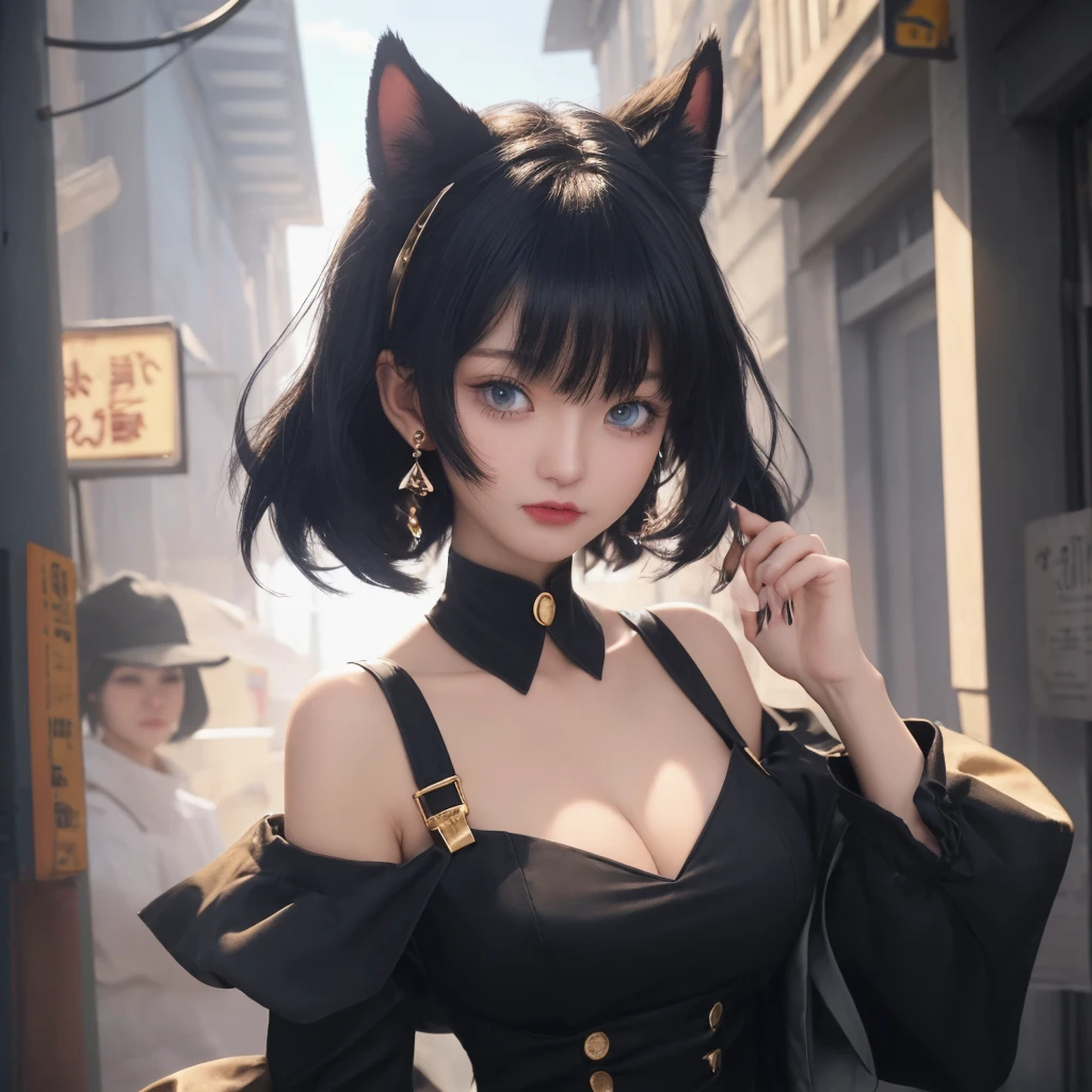 junkotvv cabello largo negro, cat girl, cat ears, red eyes, arafed woman in a silver dress standing next to a car, Inspired by Hédi Sant, Sexy girl, karol bak uhd, Sexy dress, amouranth as a super villain, author：Adrian Zingg, amouranth, Luxury dress, chrome body, Super car, mais conhecido como Amouranth, japanese pretty woman,Realistic1.4
