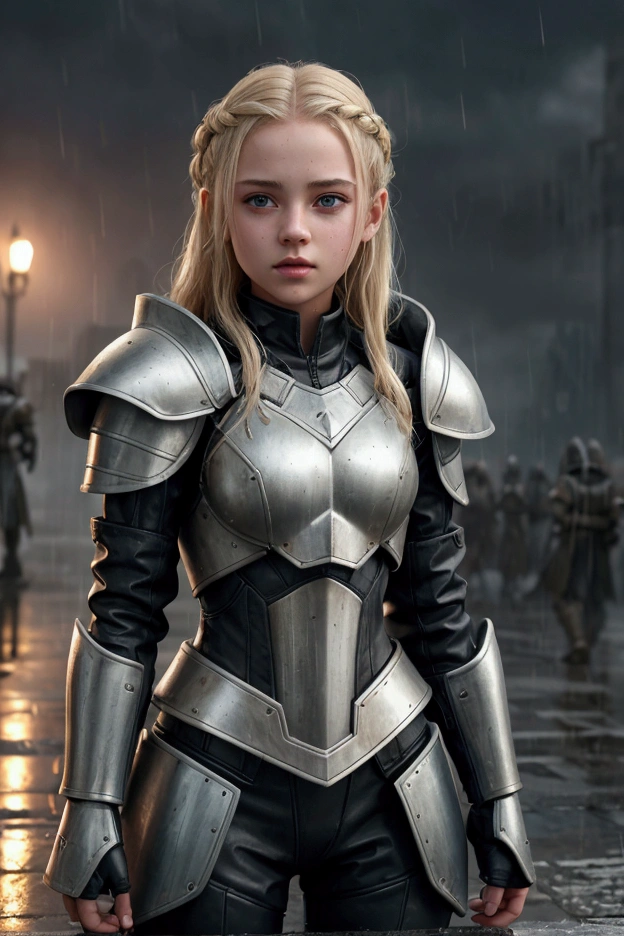 8k high resolution, best quality, dutch girl, 22 years old, short curly blonde hair, decent makeup, dungeons and dragons, white knight armor, cowardly female white knight, standing at the battlefield, scared, shocked, eyes wide open, crying in fear, tears running down her cheeks, smeared makeup, dragon in the backround, terrified, peeing her pants, pee pants accident, visible wet pants, peeing herself, cowardly, totally scared, horrified, visibly wet tight breeches, peestained pants, visibly wet fabric of her pants, unexperienced knight