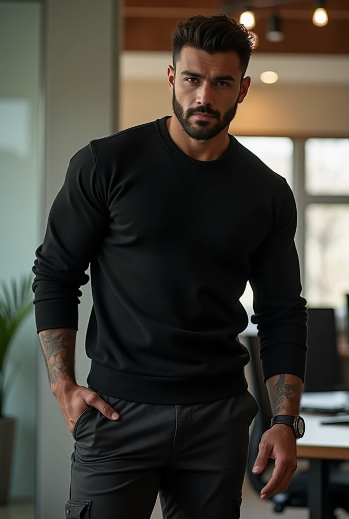 Jon Bernthal, blue sweater, jeans, large muscles, tight clothes, big chest, looking at camera