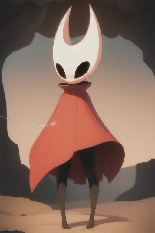 upper body, hornet, 1girl, solo, mask, (black skin), black eyes, simple background, red cloak, flat chest