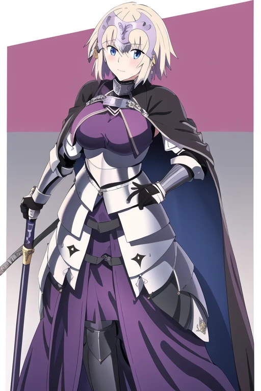 masterpiece, best quality, 1girl, jeanne d'arc (fate), jeanne d'arc (ruler) (fate), armor, armored dress, cape, cloak