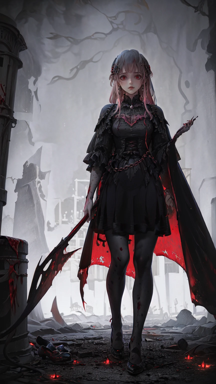 (Best Quality4K,High resolution,masterpiece:1.2),Very detailed,Realistic:1.37,,(whole body, I can see your feet and shoes: 1.2),、(,Spooky altar background,Dark fantasy,Red color scheme,Ominous atmosphere,Eye-catching,Storytelling,anatomy,Anime Style,Concept Art,beautiful細部までこだわった顔と (((Red eyes ))),A terrifying ritual ,Smoking a cigarette,Cigarette smoke,Satanic Ritual,Premature death,Inappropriate behavior,クレイジーなsmile,Scythe Face,Girl Monster, beautiful, Delicate facial features, Sharp Eye, Sharp Fangs, pale Skin, Thick Chain, Dark Background Cinema Lighting, Dramatic Shadows, Gothic style, Gloomy atmosphere, Dark fantasy, One person&#39;S, Please open your mouth wide, Open your mouth and baring your teeth,Sharp teeth like a beast, Wide lips, Very wide mouth, Red cheeks, ,(Blood splatter:1.2),Scary smile, smile,Angel Design, TwiSted smile、Bloody、Head bleeding,,,,,、Blood splatter、,(Blood splatter:1.2),skull,Horrorスタイル, ((Fantasy Sweet Ta Frill Pink Costume)), ((Flowing blonde hair)), ,(Blood splatter:1.2),Female Curves, Sexy flat stomach, Perfect hands, Perfect anime character face, (Pink Tata Dress)), Standing, ((邪悪なsmile)), ,(Blood splatter:1.2), Steam circulation, Moonlight Illumination, night lighting, (Blood splatter:1.6),アニメAngel Design, TwiSted smile、Bloody、Head bleeding,,,,,、Blood splatter、,(Blood splatter:1.2), skull,Gothic architecture、Western architecture、ファンタジーのworld、,Victorian city, Skeleton Gas Light,Absurd, High resolution、 ((Tabletop)), ((Best Quality)), (Very detailedな), ((Very detailed)), (beautiful), ((cute)), (NFSW:1.8), One personで,(:1.6)、(world&#39;The most terrifying and creepy demon :1.5)beautiful face、whole bodyエズビアン、pale, beautiful肌、beautiful金の髪、Smiling Kindly、Dark building ruins、(snow white&#39;Frill dress:1.5)、(The dark ruins are stained with blood:1.3)、ローアングルwhole bodyショット、(少女は血の海の中にStanding:1.5)、(The ground is full of blood:1.2)、(Lost a lot of blood...:1.2)、(クレイジーなsmile:1.6)、Spirits、(Blood dripping from the mouth:1.2)、Neo-Gothic style, Wearing a black dress and a white collar, Wearing a black hat、Wearing heavy makeup, Standing in a mystical garden surrounded by vines. The garden is full of deep purple flowers.、背景のGothic architecture。. &#39;Hair is golden、、A red rose is pinned to her side。. Her eyes are sharp、It&#39;Stabbing., Thick black eyeliner and long eyelashes. 彼女は顔色がpale.、Lips bright red.. The atmosphere is gloomy and eerie, Dim lighting casts long shadows. This piece combines digital illustration and photography....., outcome、驚くほどHigh resolutionの画像が生まれました. Most colors are dark、I&#39;gentle, Deep reds and purples create a dark beauty.. The style is neo-Gothic., Horror, Portrait photography, Create a unique and engaging visual experience.Dark Imagery
