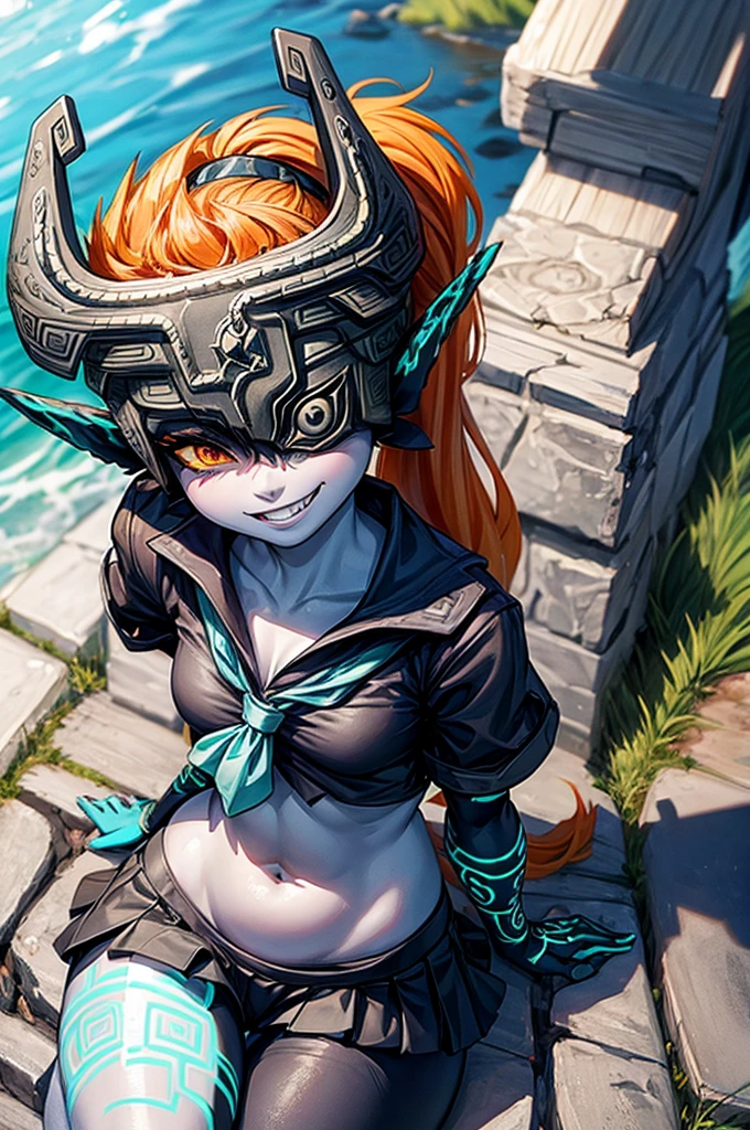 Sexy midna, auburn ponytail, school girl uniform