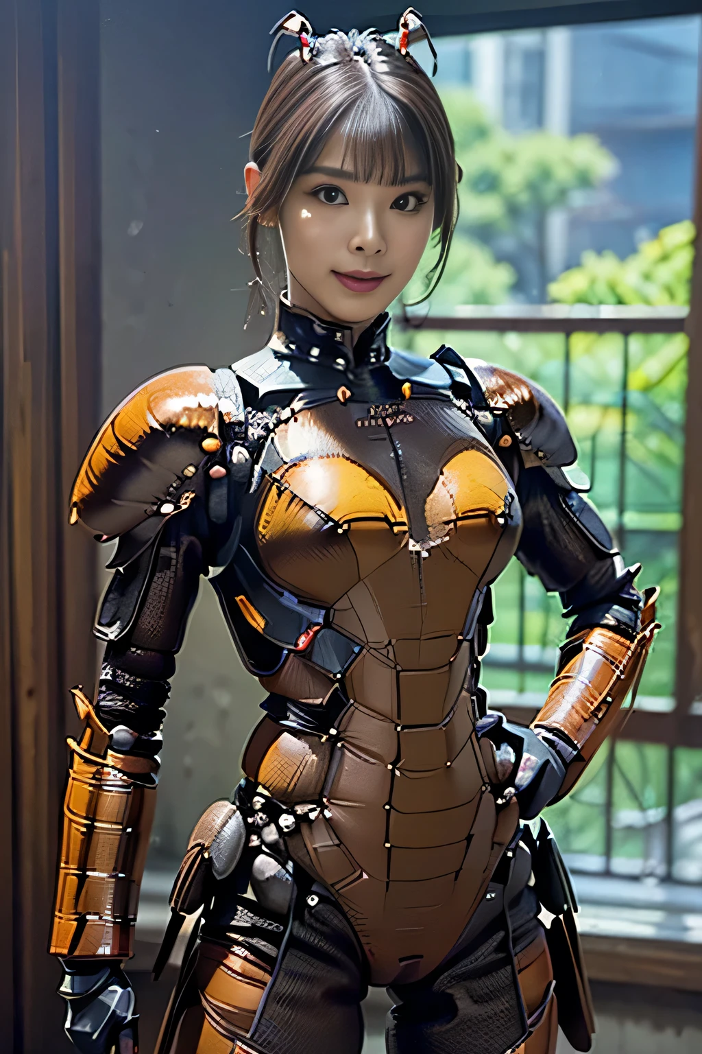 (high resolution,masterpiece,best quality,extremely detailed CG, anime, official art:1.4), realistic, photo, amazing fine details, all intricate, gloss and shiny,awesome many layers, 8k wall paper, 3d, sketch, kawaii, illustration,( solo:1.4), perfect female proportion,villainess, (fusion of dark brown cockroach and lady:1.4), (brown cockroach form lady:1.2), (brown cockroach lady:1.2), (fusion:1.2), (solo:1.4), (evil smile:1.2), muscular, abs, (cockroach brown exoskeleton bio insect suit:1.4), (cockroach brown exoskeleton bio insect armor:1.2), (brown transparency cockroach wing:1.4), (brown cockroach antennae:1.3),