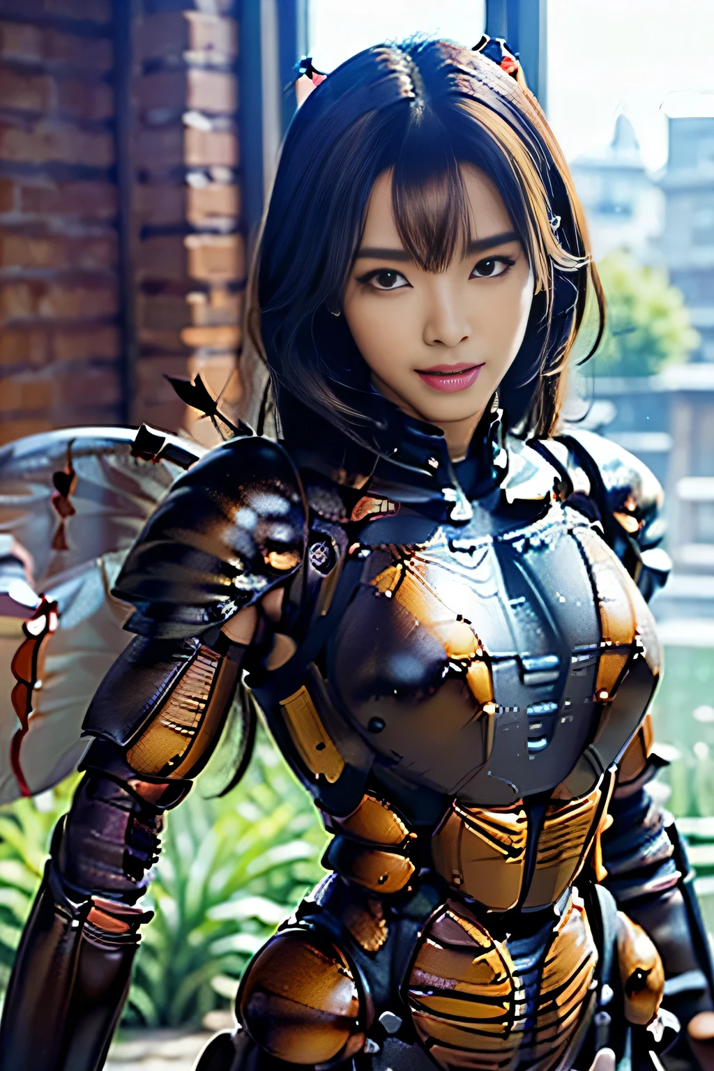 (high resolution,masterpiece,best quality,extremely detailed CG, anime, official art:1.4), realistic, photo, amazing fine details, all intricate, gloss and shiny,awesome many layers, 8k wall paper, 3d, sketch, kawaii, illustration,( solo:1.4), perfect female proportion,villainess, (fusion of dark brown cockroach and lady:1.4), (brown cockroach form lady:1.2), (brown cockroach lady:1.2), (fusion:1.2), (solo:1.4), (evil smile:1.2), muscular, abs, (cockroach brown exoskeleton bio insect suit:1.4), (cockroach brown exoskeleton bio insect armor:1.2), (brown transparency cockroach wing:1.4), (brown cockroach antennae:1.3),