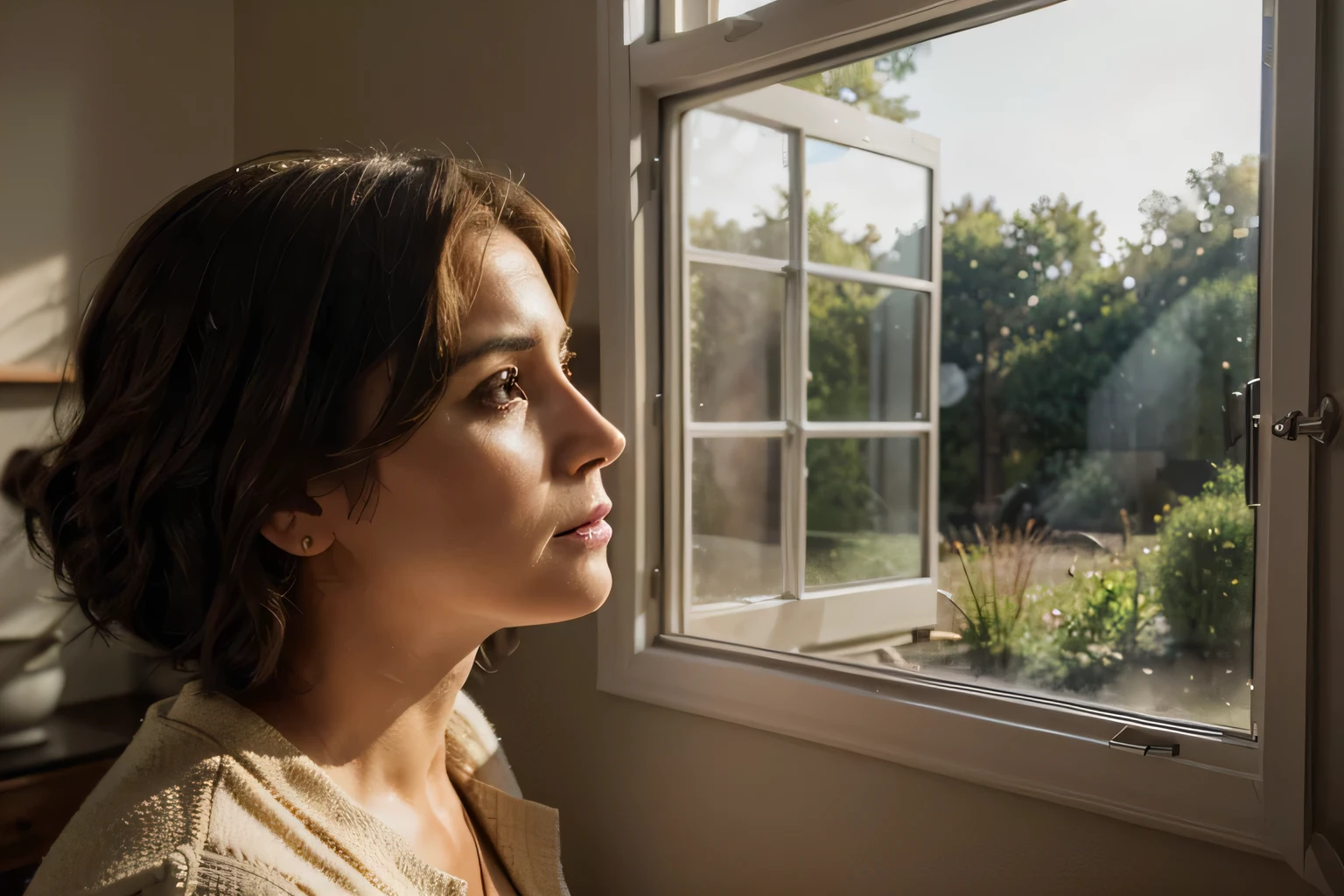 Arafed woman looking out of a window in a house - SeaArt AI