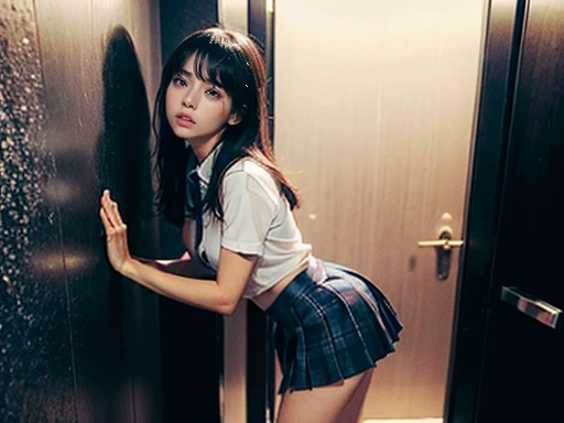 (Caught Peeing - Embarrassed women caught on the toilet:1.8)、NSFW、Super detailed、High resolution、transcendental beauty　highest quality、masterpiece、navy knee socks、Majimix Real、(RAW photo:1.2)、(Photoreal:1.4)、Beauty in the beautiful details、and delicate expression、In a private toilet at a Japanese high school、blonde、short cut hair、((you can see me))(squat)、earrings、eyelash、sparkling eyes、glossy lips、beautiful and detailed eyes、(Japanese 、high ))、very detailed expression、Highly detailed face movie lighting、Only one  girl、positive、((dynamic pose)))、(open stance))、(Skirt from bottom to top:1.5), pleated skirt、blazer、 (spread your legs and show me:1.5), (Accurately represents the shape of the female genitals:1.8), (Detailed depiction of the labia majora:1.8), (Detailed depiction of the labia minora:1.8), Detailed depiction of the clitoris:1.8), (is greatly expanded:1.8), (wet pussy:1.8)、(sitting with legs spread on the toilet:1.8)、Open mouth and look surprised、embarrassing、(Shot from slightly below the front:1.8)、(Open mouth and look surprised:1.2)