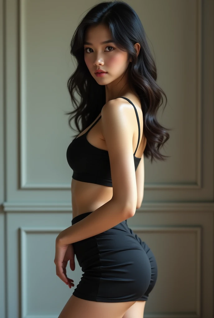 naughty, (iu:0.8),cleavage, RAW, Best quality, high resolution, Masterpiece: 1.3, Beautiful glasses pearl_skinned sexy hijabi malaysian wearing high slit skirt, the side parted skirt shows the thighs, Masterpiece, Soft smile