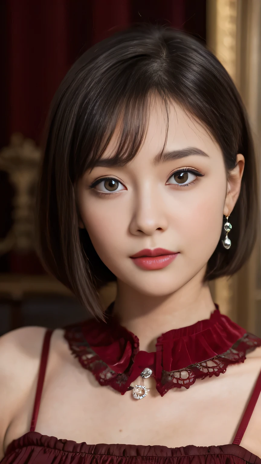 A young woman, baby Face, 30 Years Old, and Paris, Eiffel tower, (chubby girl), Red lipstick, sensual Lipstick, Sensational Make up,
1910s, charming, spirited, playful face, very curly, short hair, fashion 1900,
beauty in vintage dress, red velvet dress, necklace, royal hall background,
fractal patterned dress, centered in frame,
photographer Frank S. Bangs, studio lighting, viral, 1DX Mark III,
Canon EF 85mm f/1.4 L IS USM Lense, shutter speed 1/125,
aperture f/11.0, ISO 100, 8k, HDR, cinematography, photorealistic,
epic composition, cinematic,
depth of field, hyper-detailed,
photoshoot, super-resolution, 1880_dr3ss, 10_dr3ss, , 1900_dr3ss, 1905_dr3ss, 1910_dr3ss, Fortuny