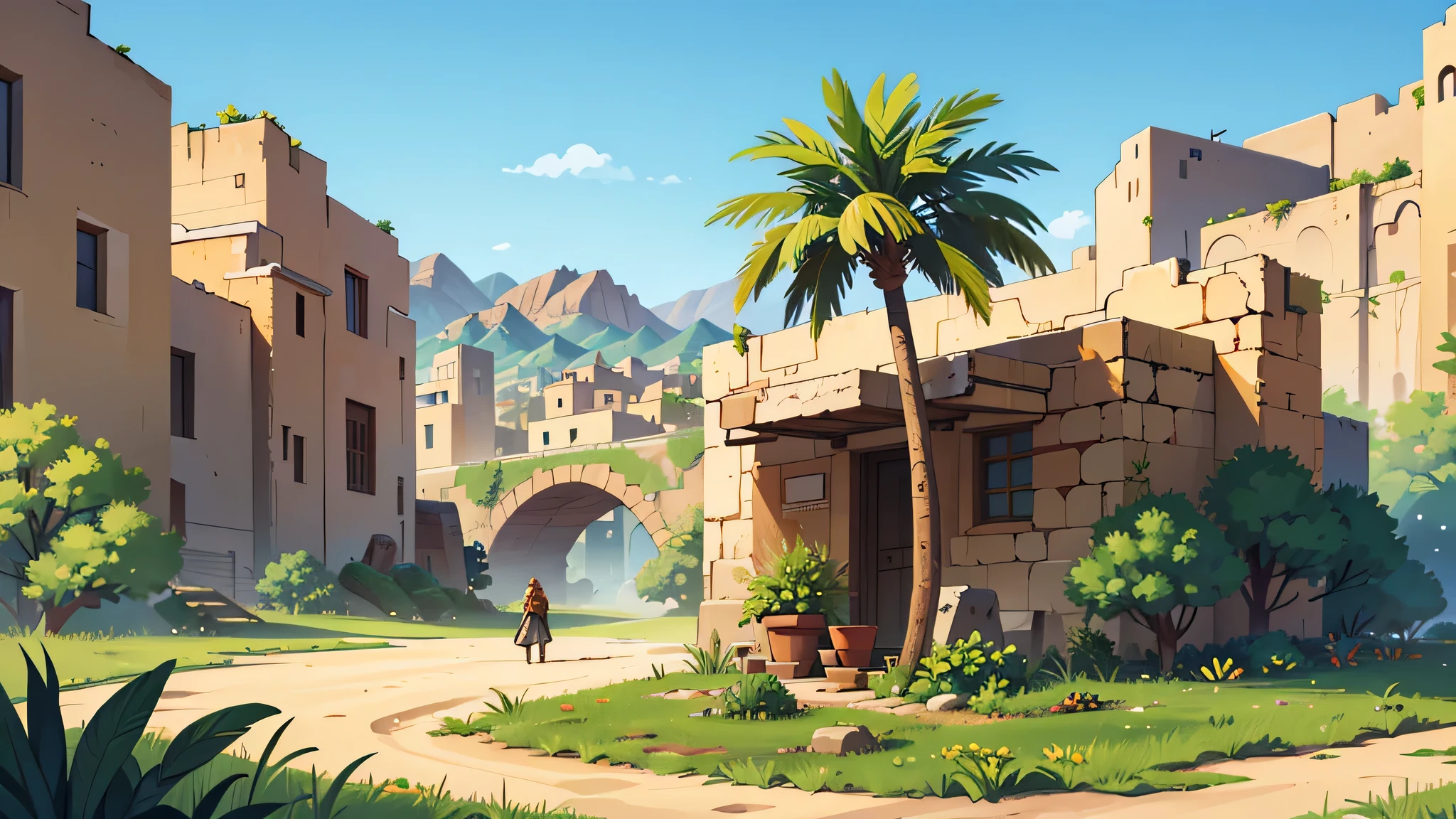 scenario, landscape, City of Jericho ,Epic Biblical Representation, some plants, sunny