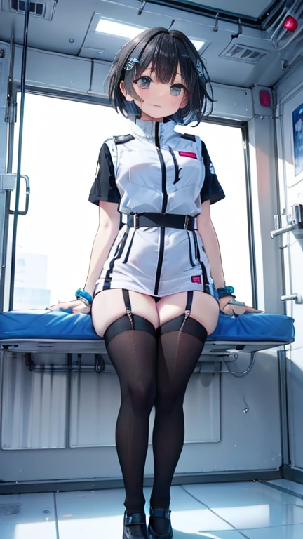 1lady, Hyūga Hinata, solo standing, /(grid girl/) clothes with logo,beuatiful Woman, /(brunette hair/) bangs, white eyes, blush kind smile, (masterpiece best quality:1.2) delicate illustration ultra-detailed, large breasts, Her Breast out From Clothes, BREAK /(racing circuit outdoors/), racing car audience, detailed background, Best Quality 32k HDR,
