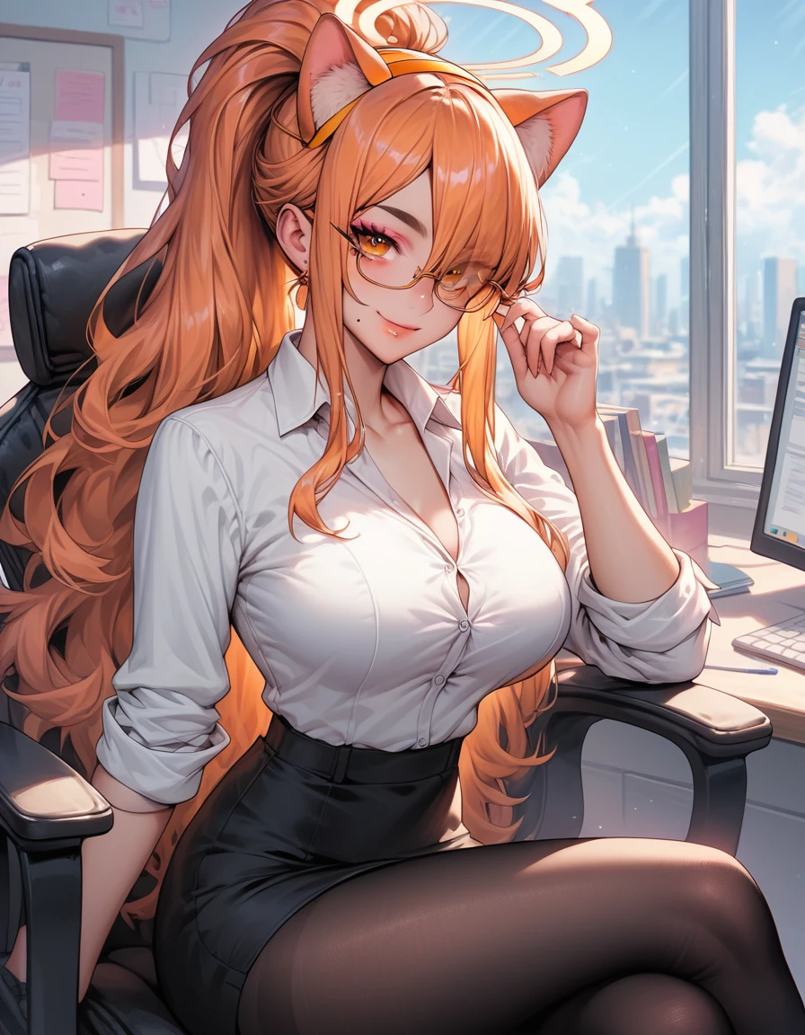 1girl, solo, (masterpiece, best quality:1.4),((best quality)), ((highly detailed)), masterpiece, absurdres, (detailed eyes, deep eyes), bunny girl, red hair, long hair, bangs, amber eyes, white pupils, thrilled smile, D-cup, full breasts, deep cleavage, rabbit ears, headset, headphone's, ear piece, fake rabbit ears,rabbit tail, red leotard, detached collar, red bow, bare shoulders, black pantyhose, wrist cuffs, excited expression, smiling, teeth, front of the computer doing a Twitch livestream, the girl is a Twitch streamer, Twitch streamer/gamer, Speaking into the microphone, highly detailed background, the microphone is close to the girls head, (Background: Indoors, in a room with red and yellow coloring:1.4, desk, chair, microphone, mouse, keyboard, There are multiple computer monitors), sitting on a chair, depth of field, UHD, masterpiece, best quality
