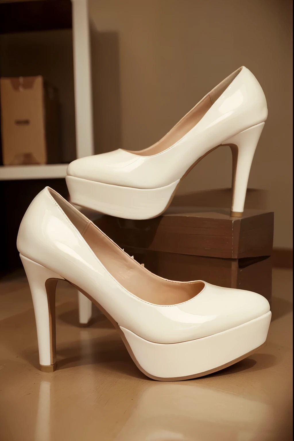 <lora:shiny_style_xl-turbo_v2:1>grey high heels focus