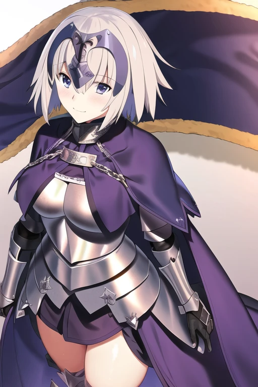 masterpiece, best quality, 1girl, jeanne d'arc (fate), jeanne d'arc (ruler) (fate), armor, armored dress, cape, cloak