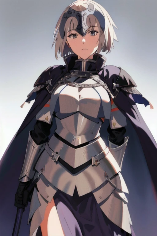 masterpiece, best quality, 1girl, jeanne d'arc (fate), jeanne d'arc (ruler) (fate), armor, armored dress, cape, cloak