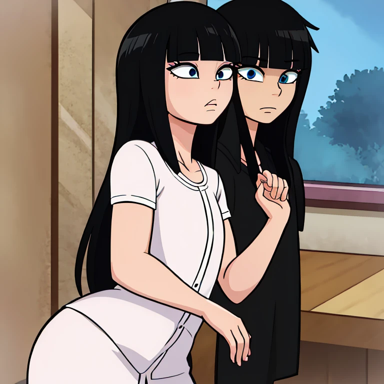 ((best quality)),((highly detailed)),masterpiece,absurdres,detailed face,beautiful face,((detailed eyes, deep eyes)),((dynamic pose)), sawako, 1femboy, girly, otokono ko, femboy, otokonoko, androgynous, transgender, femboy, black hair, solo, long hair, bangs, black eyes, blunt bangs, hime cut, white t-shirt, black miniskirt, sexy femboy, upper body, profile picture, trap,