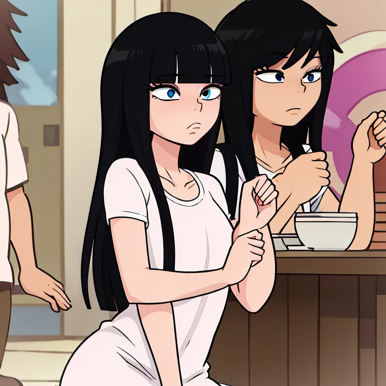 ((best quality)),((highly detailed)),masterpiece,absurdres,detailed face,beautiful face,((detailed eyes, deep eyes)),((dynamic pose)), sawako, 1femboy, girly, otokono ko, femboy, otokonoko, androgynous, transgender, femboy, black hair, solo, long hair, bangs, black eyes, blunt bangs, hime cut, white t-shirt, black miniskirt, sexy femboy, upper body, profile picture, trap,