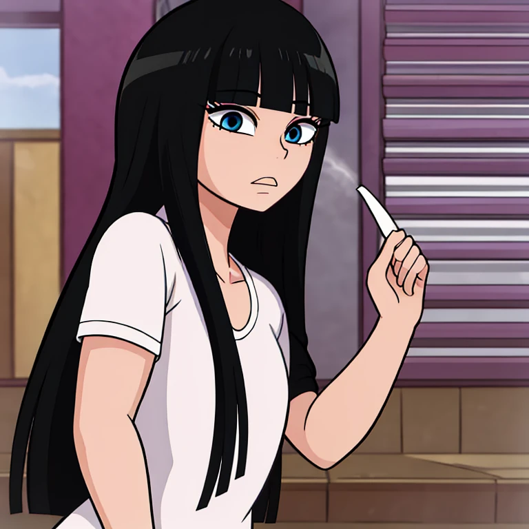 ((best quality)),((highly detailed)),masterpiece,absurdres,detailed face,beautiful face,((detailed eyes, deep eyes)),((dynamic pose)), sawako, 1femboy, girly, otokono ko, femboy, otokonoko, androgynous, transgender, femboy, black hair, solo, long hair, bangs, black eyes, blunt bangs, hime cut, white t-shirt, black miniskirt, sexy femboy, upper body, profile picture, trap,