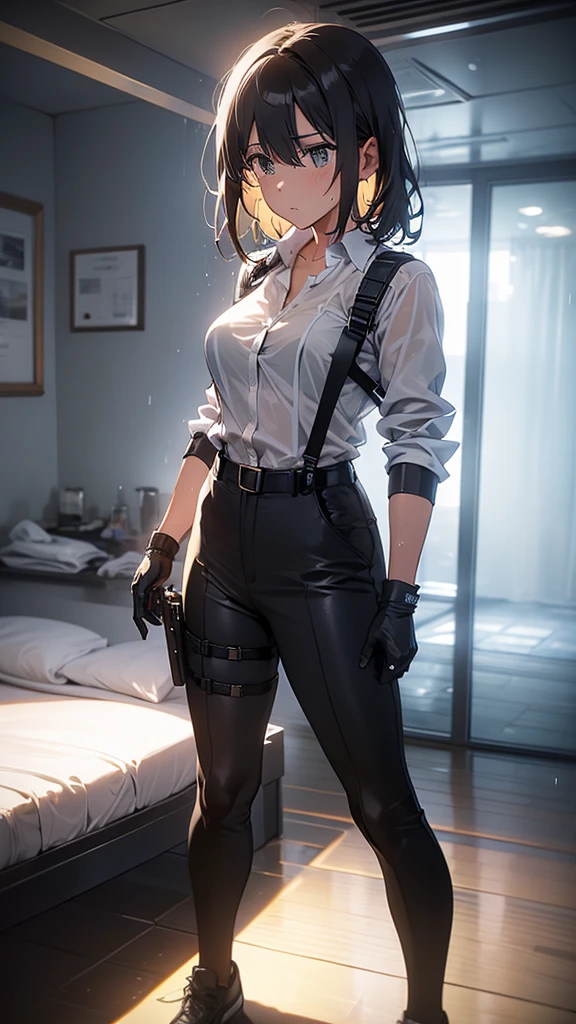 (masterpiece, best quality), 1girl , claireredfield2, in school, in masks, in glasses