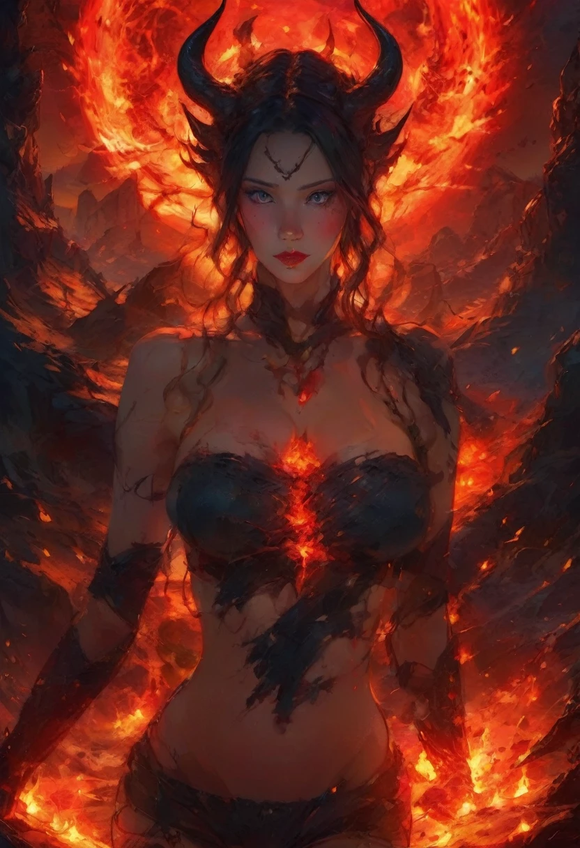 masterpiece, best quality, ultra high res, beautiful, elegant, graceful, award-winning art, 1girl , portrait, half-naked, (style of Yuko Shimizu:1.1), (abstract art:1.2), red lips, silent in chaos,model pose in fashion show, style of rebecca guay, black hair, red fire , cloaked in flames, dark theme, visually stunning, gorgeous