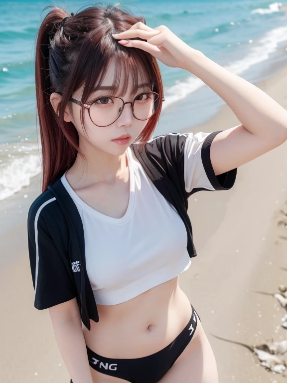 Put a cardigan over your school swimsuit, (View the viewer), Ultra-detailed, Beautiful breasts, cute, (Detailed eyes and face), Professional photography techniques, Cinema Lighting, Realistic, Highest quality, 8K, masterpiece, RAW Photos