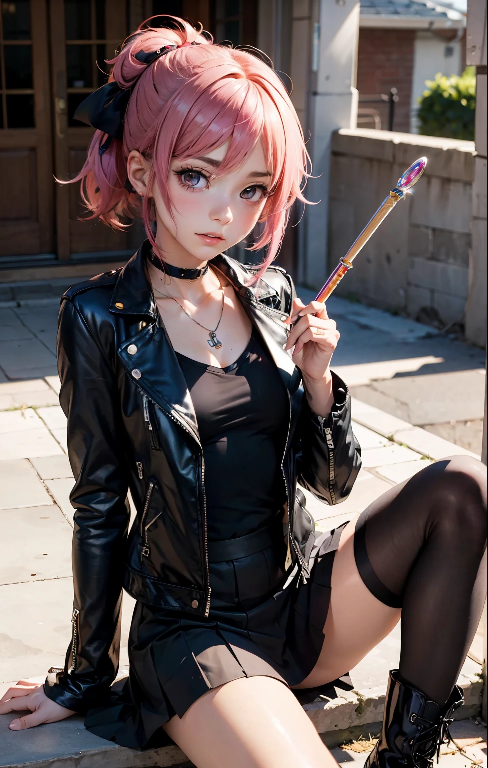 punk schoolgirl, rude pose, dynamic angle
