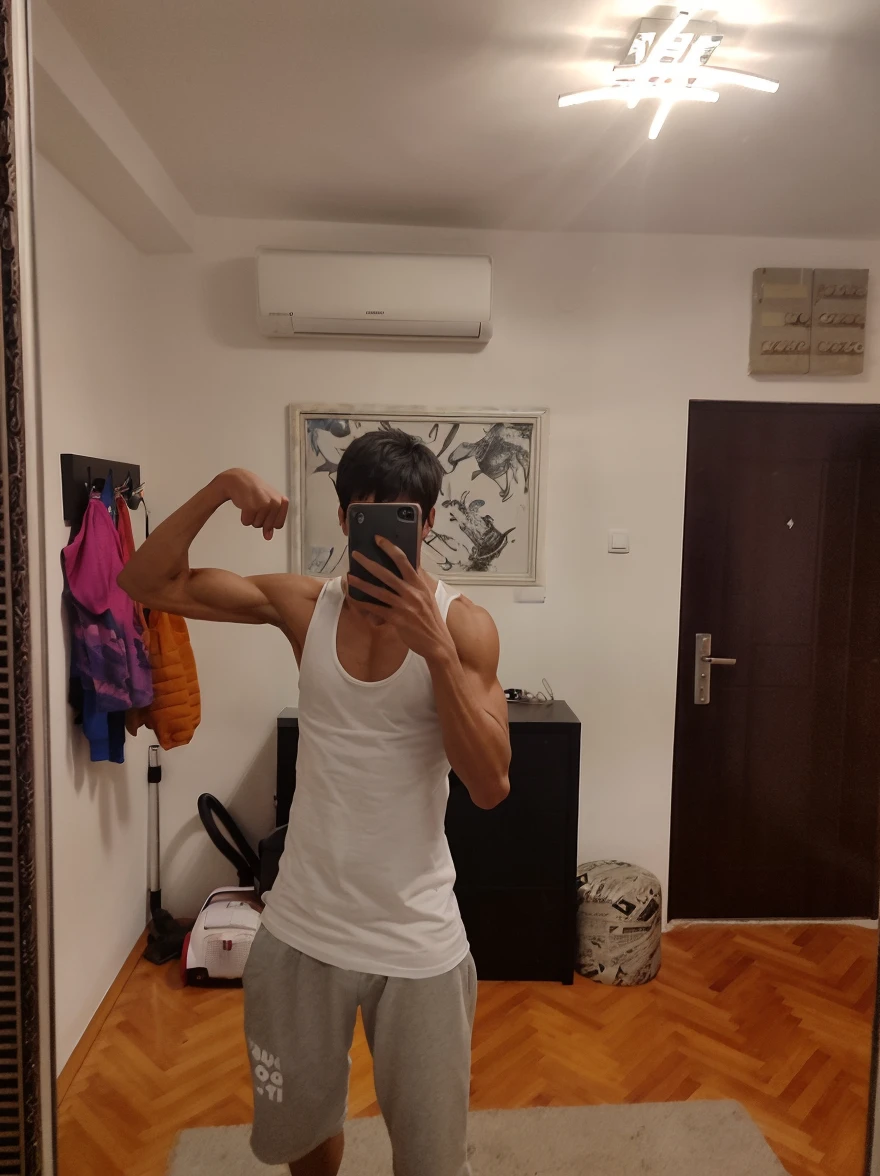 remove this piece and make the scene suitable. melhorar a qualidade da imagem, e deixar os musculos mias definidos e volumosos