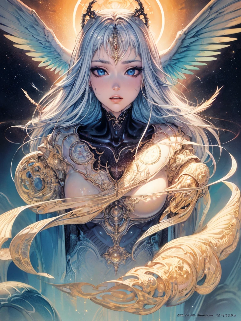 (((((dark blue skin))))), beautiful face, (((strong wind))), storm, (((blue eyes))), (hair ornament)), (((((white tattoo))))), (((naked))), ((( pubic hair))), female genitalia, beautiful girl, ((( long white hair))), night ((( Beautiful face))), (((海))), standing, (((((blue wings))))),(((Photo taken from below))), (((spread legs))),(nipple)