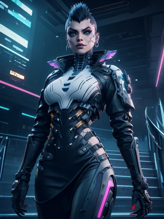 d2a amazon, (reimagined in a cyberpunk universe), (cyberpunk style), (cyberpunk), (cyberpunk outfit), (punk hair), augmentation, cybernetics, glowing neon lights, cinematic scene, hero view, action pose, masterpiece, best quality, high quality, absurdres, vivid <lora:diablo_2_amazon_xl_v1:1>, detailed skin texture, (blush:0.5), (goosebumps:0.5), subsurface scattering