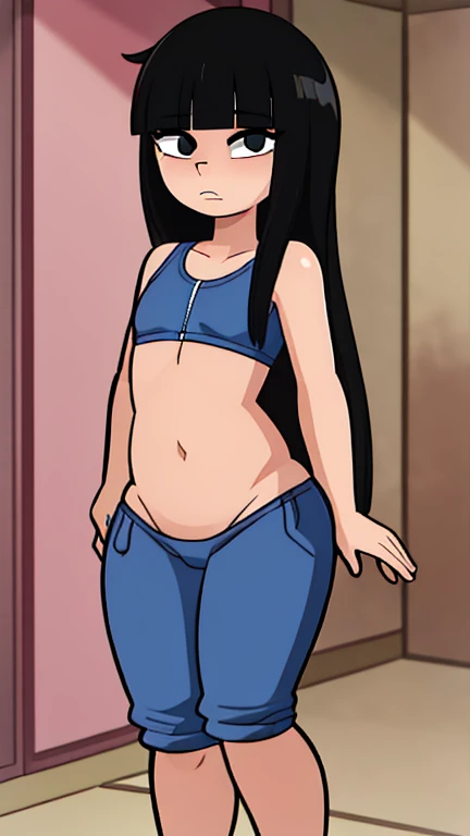 ((best quality)),((highly detailed)),masterpiece,absurdres,detailed face,beautiful face,((detailed eyes, deep eyes)),, sawako, 1femboy, girly, otokono ko, futanari, futa femboy,, cock, femboy, otokonoko, androgynous, transgender, black hair, solo, long hair, bangs, black eyes, blunt bangs, hime cut, flat chest, sports bra, culotte panties with and erect bulge, sexy femboy, full body,