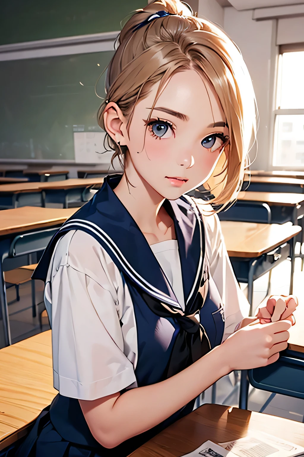Himiko Toga、School classroom、evening、Realistic、gloss、