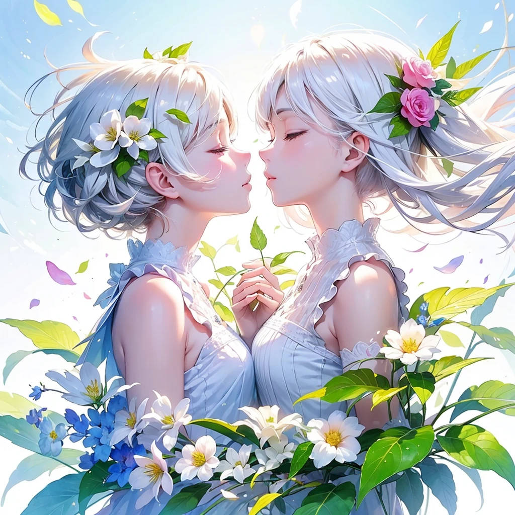 ((David Hamilton:1.37, White and vivid colors))、(Tiny Oppai-Loli Twins:1.37)、{(Dynamic-angle)|(from side)|(from back)|(from below:1.2)}、{(((Kissing face to face)))|(Standing Full Body:1.2)|Wide Shot}、{(Floating hair:1.2)|(Strong wind)|(Ass focus)}、8K best quality、((Masterpiece:1.2、Photo-realistic:1.4)), { kodachrome | realistic | photorealistic | RAW }、((Detailed KAWAII Face、Detailed glistening ivory skin))、Extremely Detailed、Smooth shading、{Zoom Layer|clear focused}、Soft Lighting with many Follow lights、{Childish|Gigantic Cleavage:1.37}、((school uniform with white tiny panties:1.37))、{Flowers|Flower wreath|ssmile|perplexed|seductiv|Different types of hair colors}、{(Light Particles:1.2)|(Lens Flare)|(Luminescent Particles:0.6)}、{Forest Lakeside|Lakeside Cottage|Before dawn|magic hour|morning glow|foggy}、{ Whole Body proportions and all limbs are anatomically accurate | no extra limbs } .